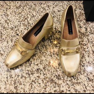 STEVE MADDEN LAYLA GOLD LEATHER BLOCK HEELS